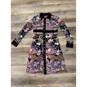 Evo Varro‎ Paisley Dress Long Sleeve Button Front vintage Y2K graphic size L